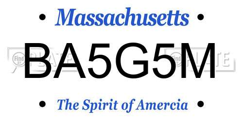 BA5G5M Massachusetts License Plate