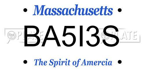 BA5I3S Massachusetts License Plate