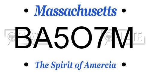 BA5O7M Massachusetts License Plate