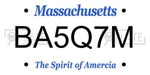 BA5Q7M Massachusetts License Plate