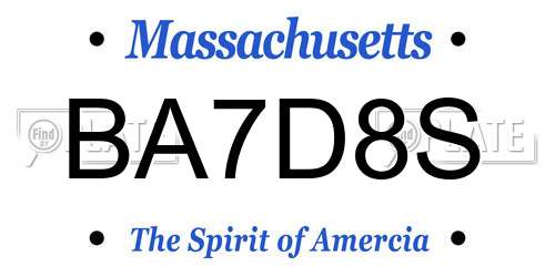 BA7D8S Massachusetts License Plate