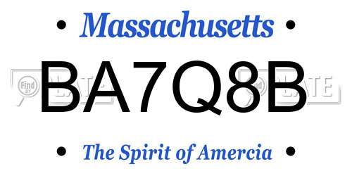 BA7Q8B Massachusetts License Plate