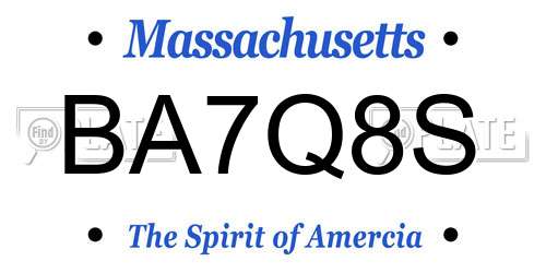 BA7Q8S Massachusetts License Plate