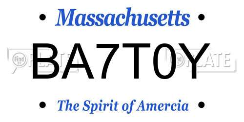 BA7T0Y Massachusetts License Plate