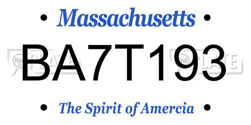 BA7T193 Massachusetts License Plate