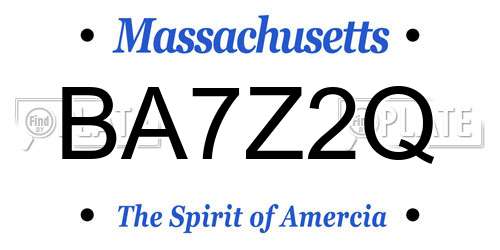 BA7Z2Q Massachusetts License Plate