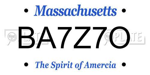 BA7Z7O Massachusetts License Plate