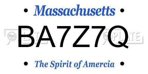 BA7Z7Q Massachusetts License Plate