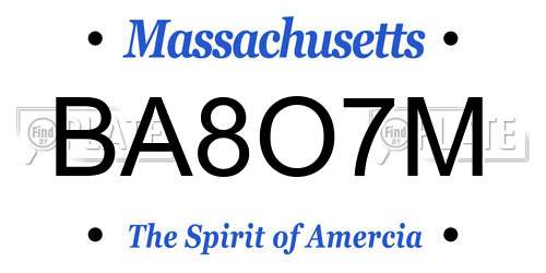 BA8O7M Massachusetts License Plate