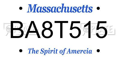 BA8T515 Massachusetts License Plate