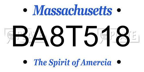 BA8T518 Massachusetts License Plate