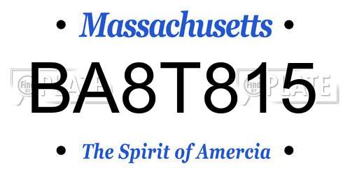 BA8T815 Massachusetts License Plate