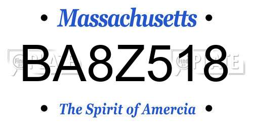 BA8Z518 Massachusetts License Plate