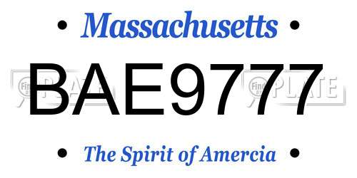 BAE9777 Massachusetts License Plate