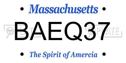 BAEQ37 Massachusetts License Plate