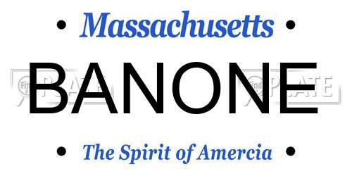BANONE Massachusetts License Plate