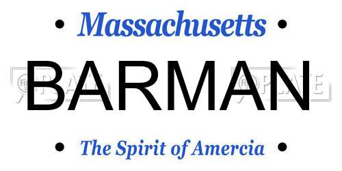 BARMAN Massachusetts License Plate