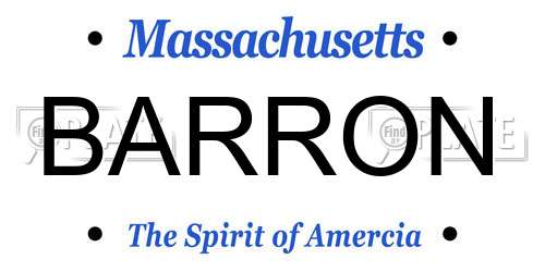 BARRON Massachusetts License Plate