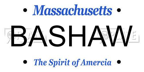 BASHAW Massachusetts License Plate