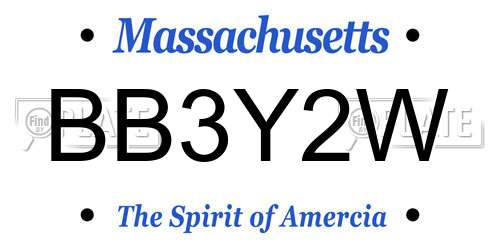 BB3Y2W Massachusetts License Plate