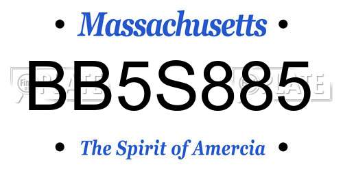 BB5S885 Massachusetts License Plate