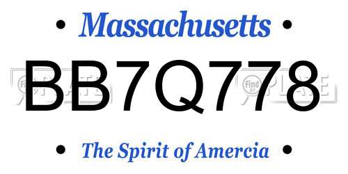 BB7Q778 Massachusetts License Plate