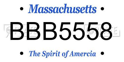 BBB5558 Massachusetts License Plate
