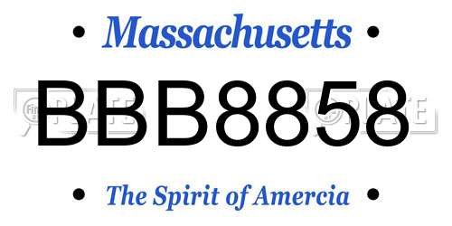 BBB8858 Massachusetts License Plate