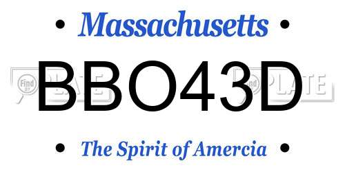 BBO43D Massachusetts License Plate