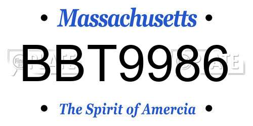 BBT9986 Massachusetts License Plate
