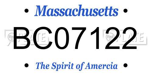 BC07122 Massachusetts License Plate