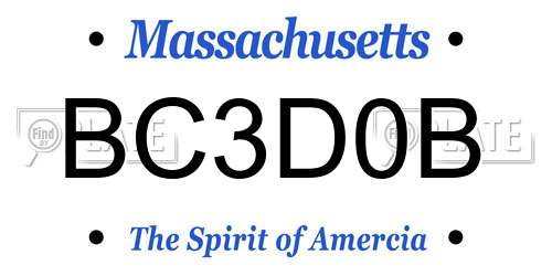 BC3D0B Massachusetts License Plate