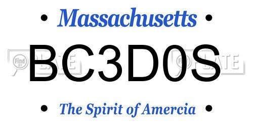 BC3D0S Massachusetts License Plate