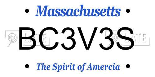 BC3V3S Massachusetts License Plate