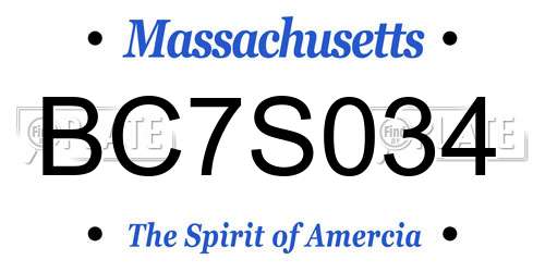 BC7S034 Massachusetts License Plate