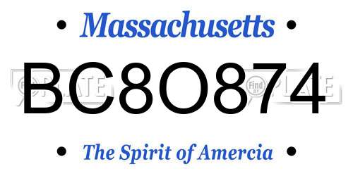 BC8O874 Massachusetts License Plate