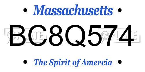BC8Q574 Massachusetts License Plate