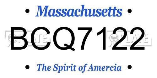 BCQ7122 Massachusetts License Plate
