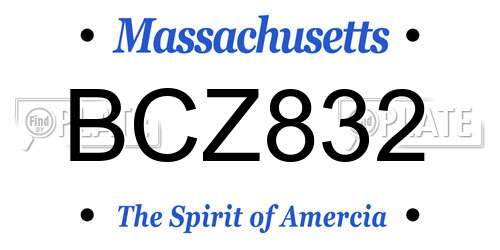 BCZ832 Massachusetts License Plate