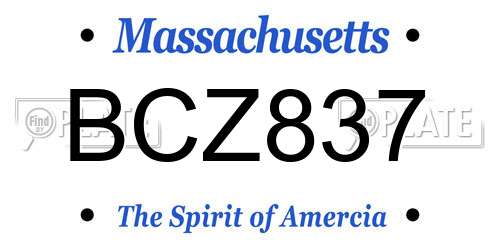 BCZ837 Massachusetts License Plate