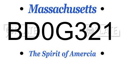 BD0G321 Massachusetts License Plate