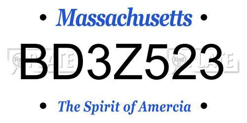 BD3Z523 Massachusetts License Plate