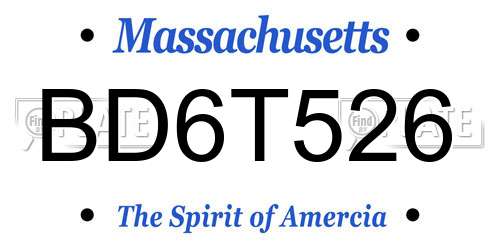 BD6T526 Massachusetts License Plate