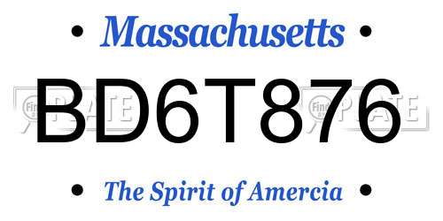 BD6T876 Massachusetts License Plate