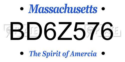 BD6Z576 Massachusetts License Plate