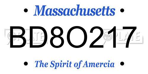 BD8O217 Massachusetts License Plate