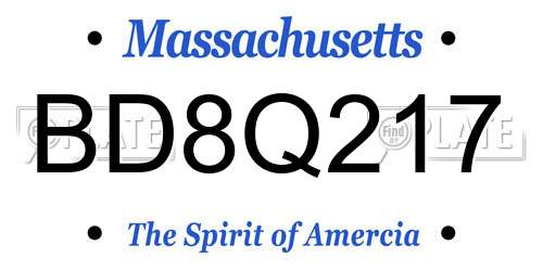 BD8Q217 Massachusetts License Plate
