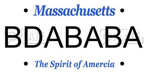 BDABABA Massachusetts License Plate