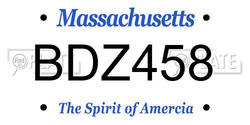 BDZ458 Massachusetts License Plate