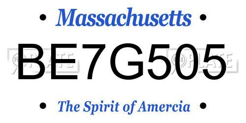 BE7G505 Massachusetts License Plate